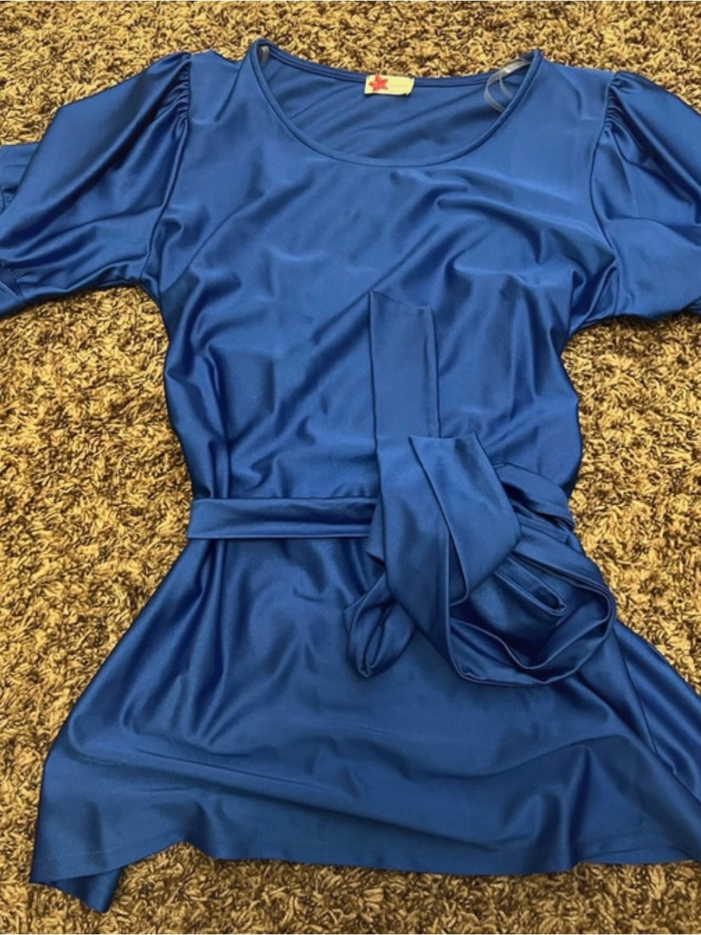 Blue Women's Satin Tie-Waist Top